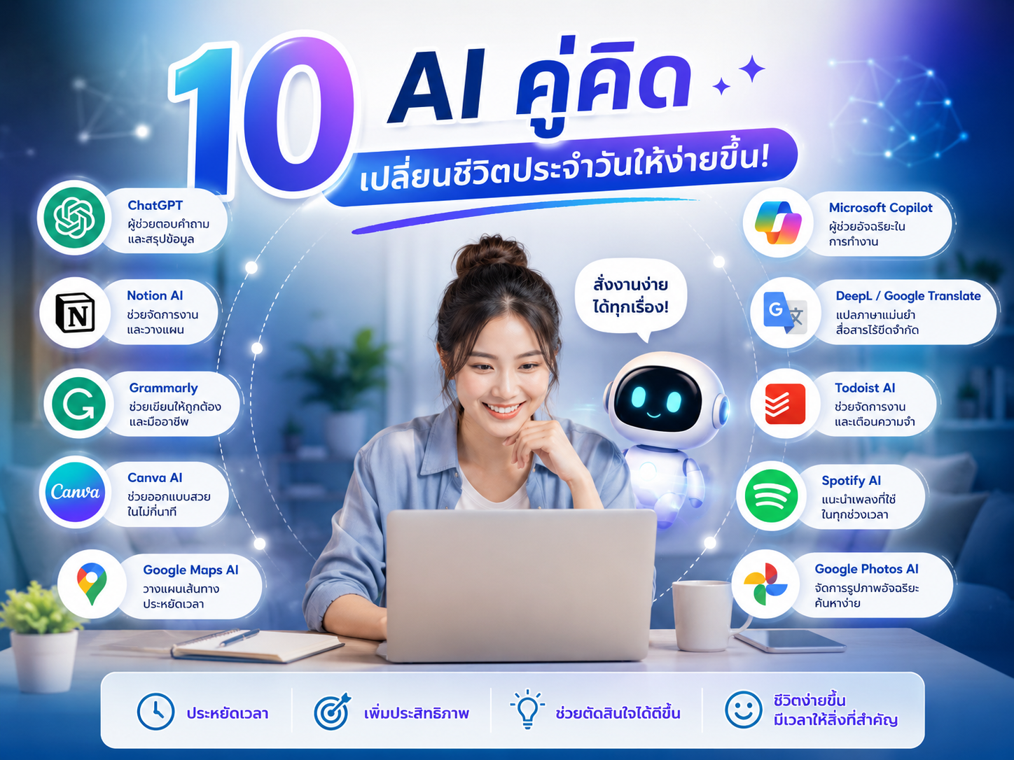 10 AI คู่คิด เปลี่ยนชีวิตประจำวันให้ง่ายขึ้น!
